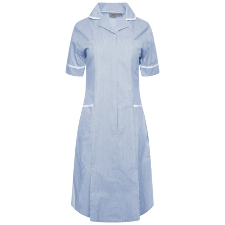 Ladies Dress with Round Collar - Blue/White Stripe
