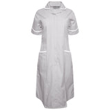 Ladies Dress with Round Collar - Grey/White Stripe