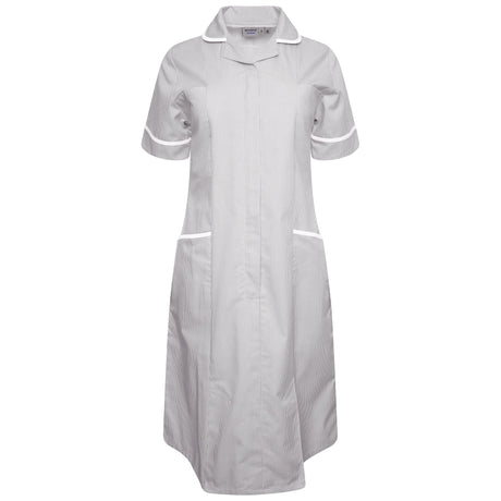 Ladies Dress with Round Collar - Grey/White Stripe