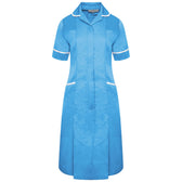 Ladies Dress with Round Collar - Hospital Blue