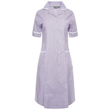 Ladies Dress with Round Collar - Lilac/White Stripe
