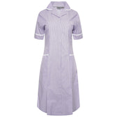 Ladies Dress with Round Collar - Lilac/White Stripe