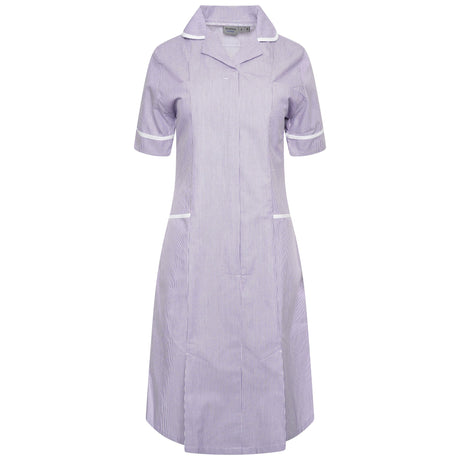 Ladies Dress with Round Collar - Lilac/White Stripe