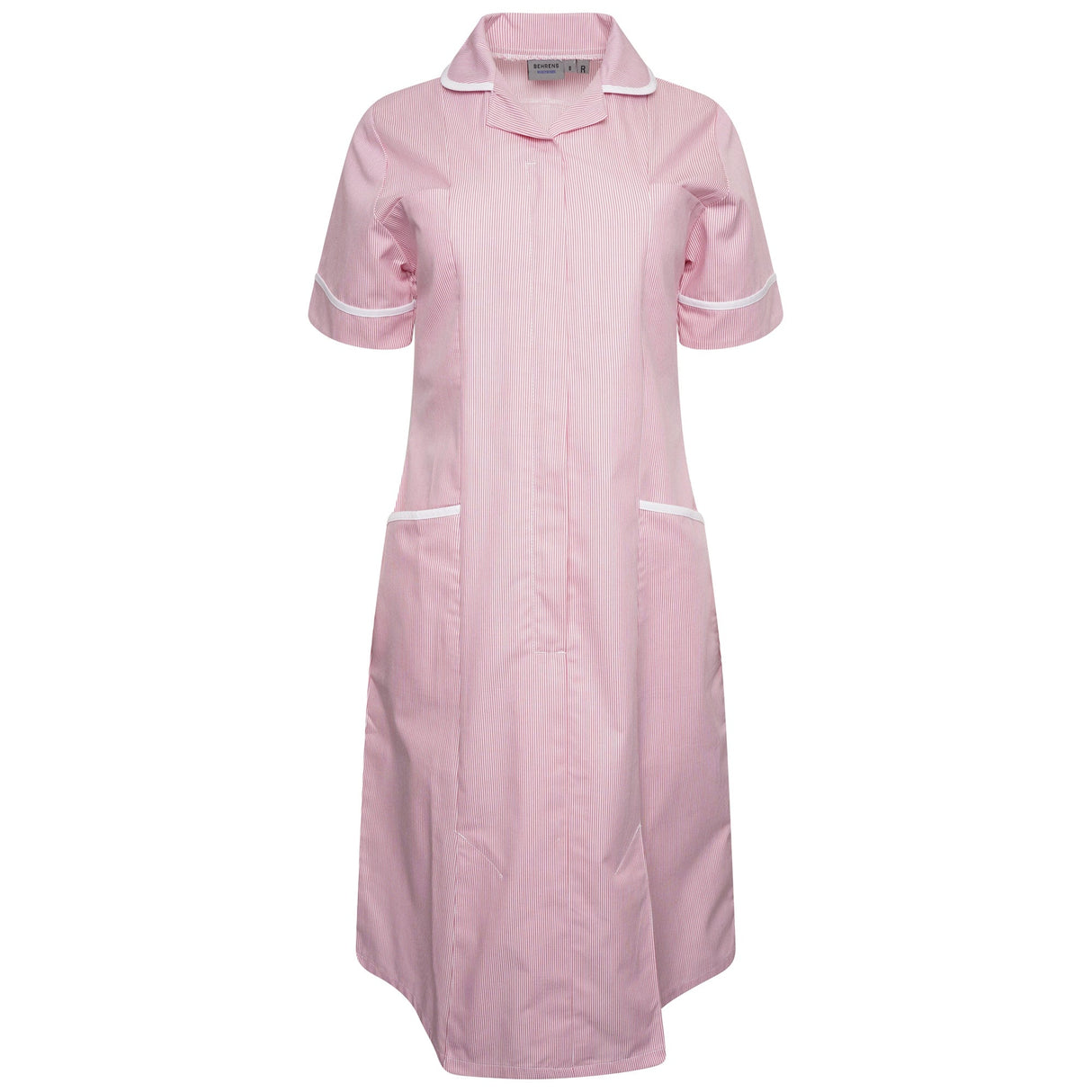 Ladies Dress with Round Collar - Pink/White Stripe