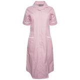 Ladies Dress with Round Collar - Pink/White Stripe