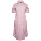 Ladies Dress with Round Collar - Pink/White Stripe