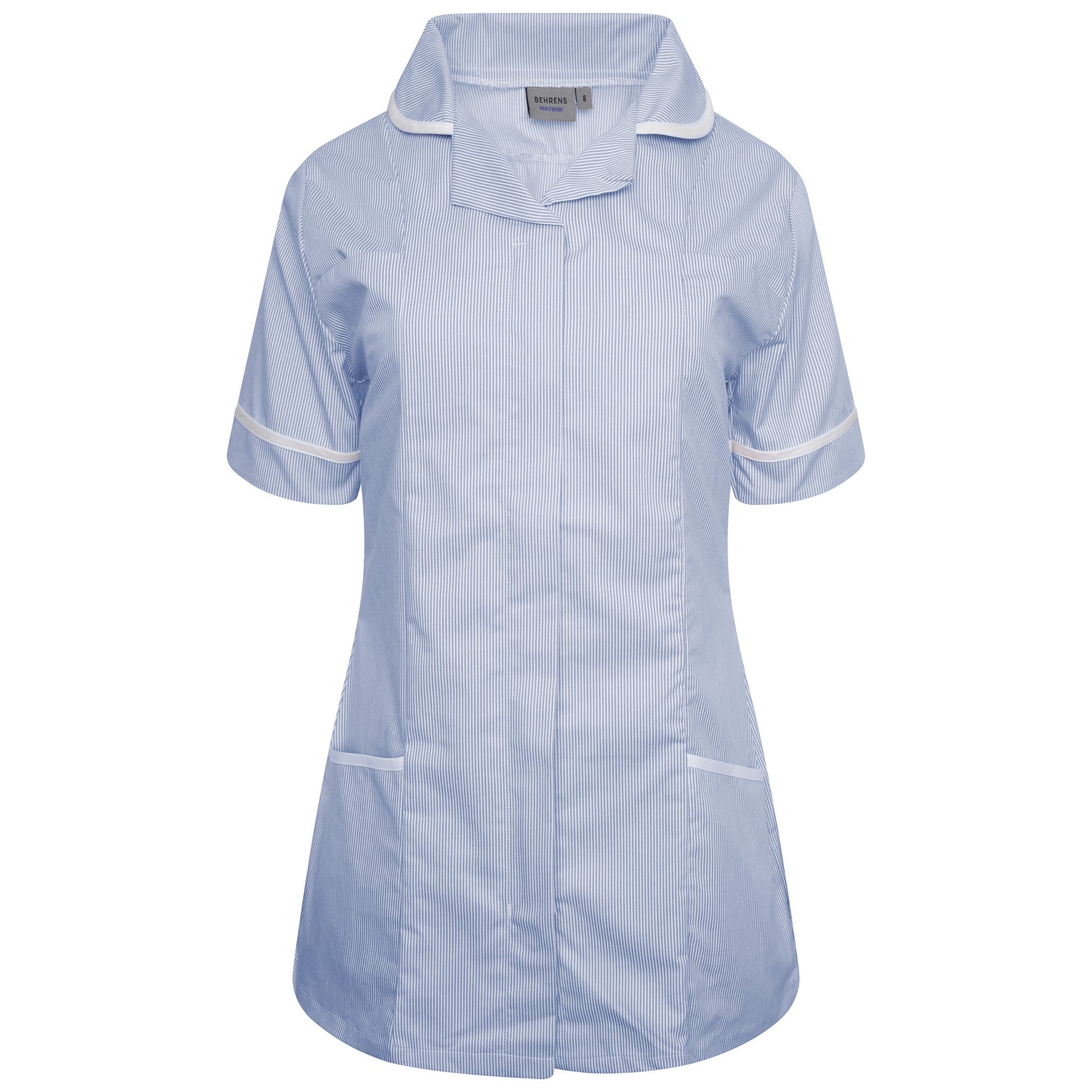 Ladies Tunic with Round Collar - Blue/White Stripe