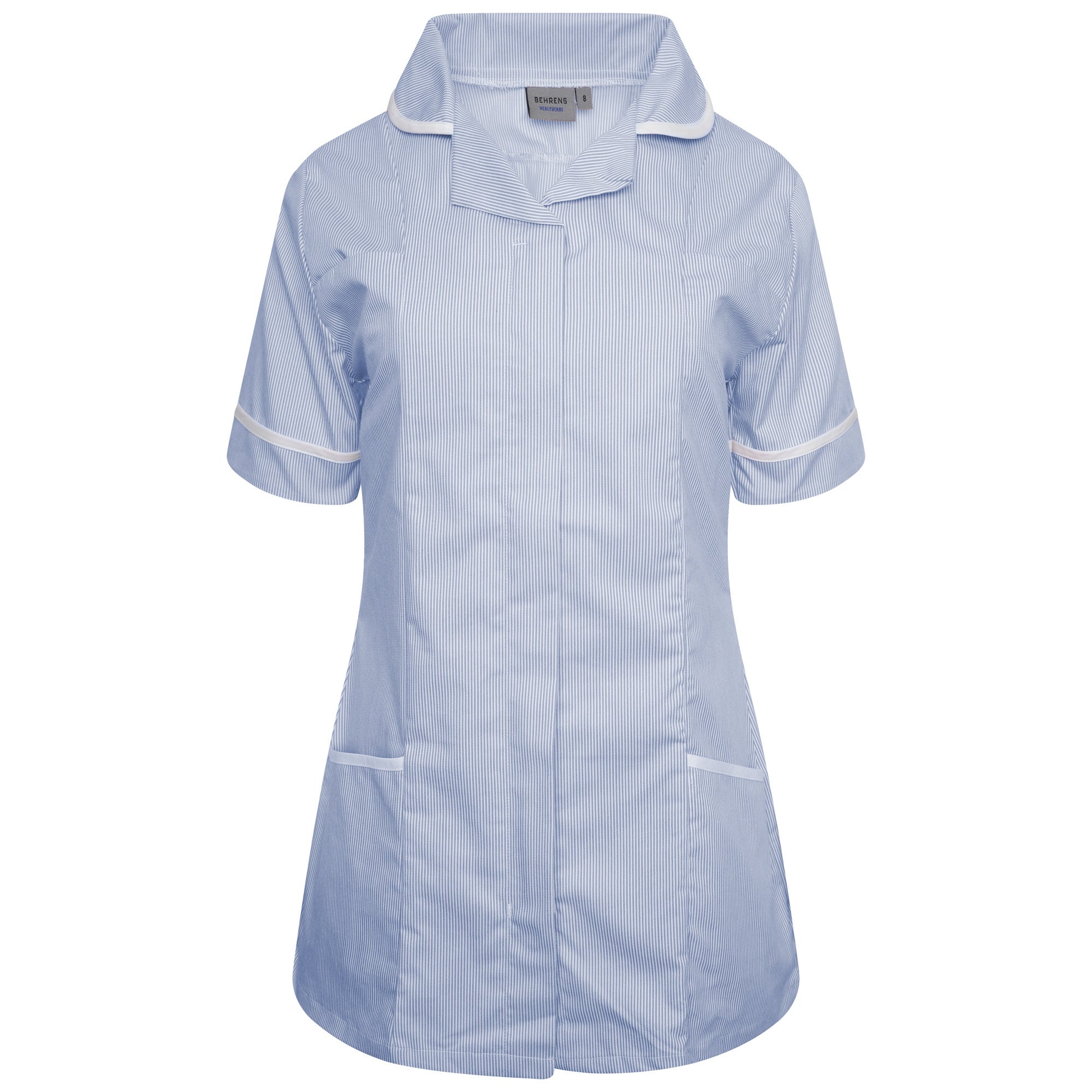 Ladies Tunic with Round Collar - Blue/White Stripe