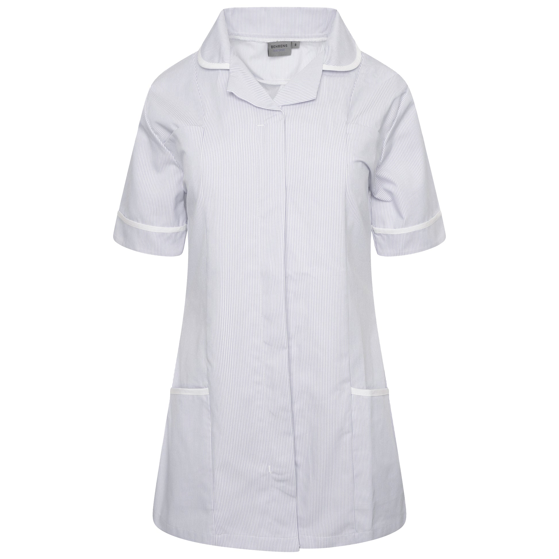 Ladies Tunic with Round Collar - Grey/White Stripe