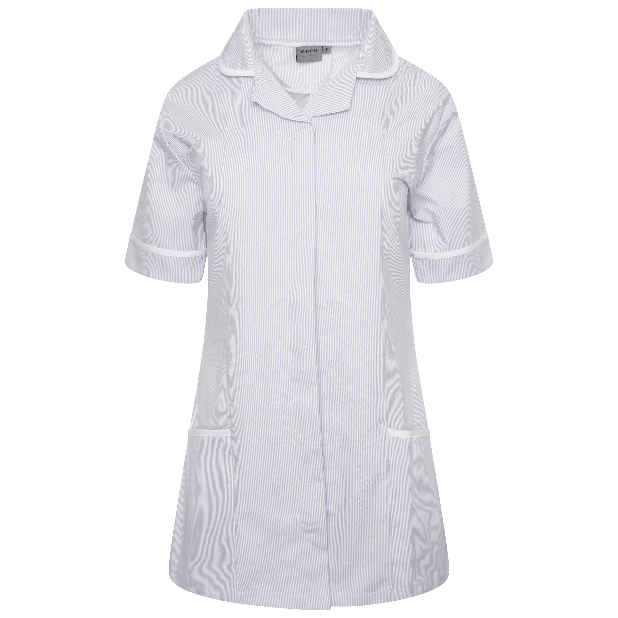 Ladies Tunic with Round Collar - Grey/White Stripe