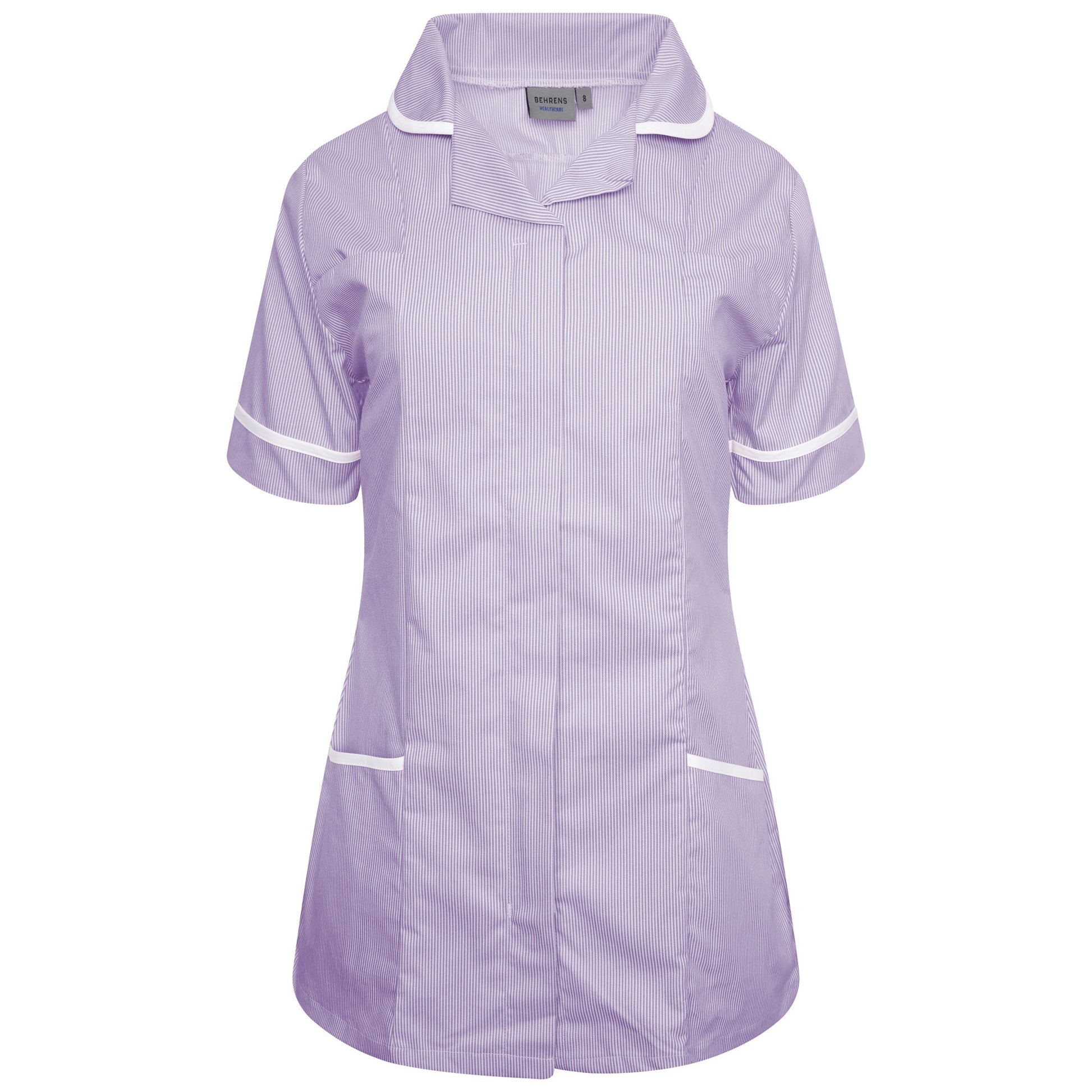Ladies Tunic with Round Collar - Lilac/White Stripe