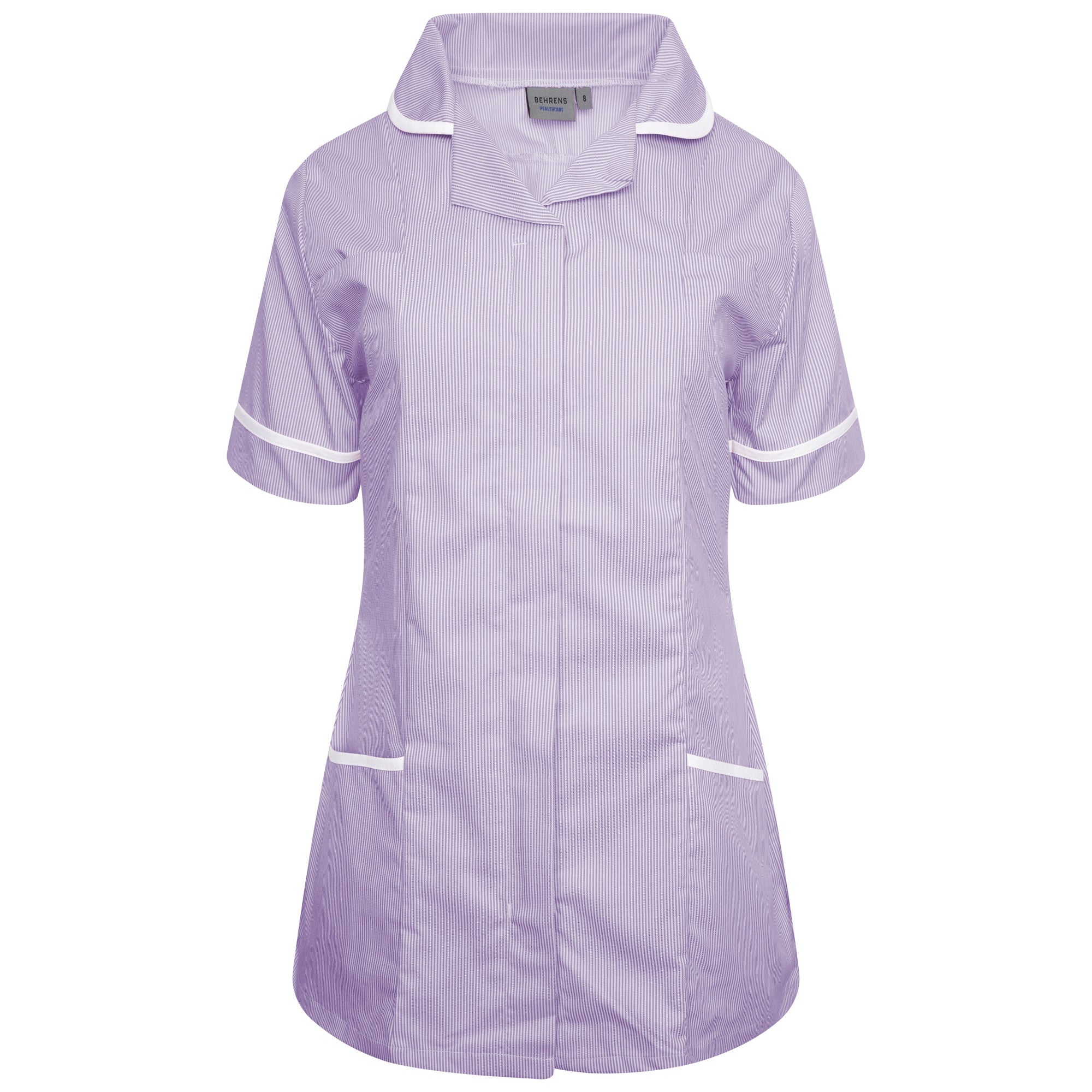 Ladies Tunic with Round Collar - Lilac/White Stripe