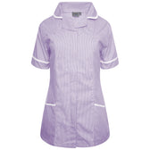 Ladies Tunic with Round Collar - Lilac/White Stripe