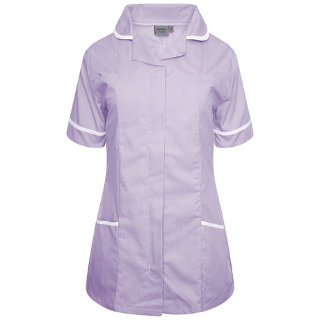Ladies Tunic with Round Collar - Lilac/White Stripe