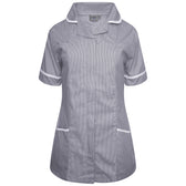 Ladies Tunic with Round Collar - Navy/White Stripe