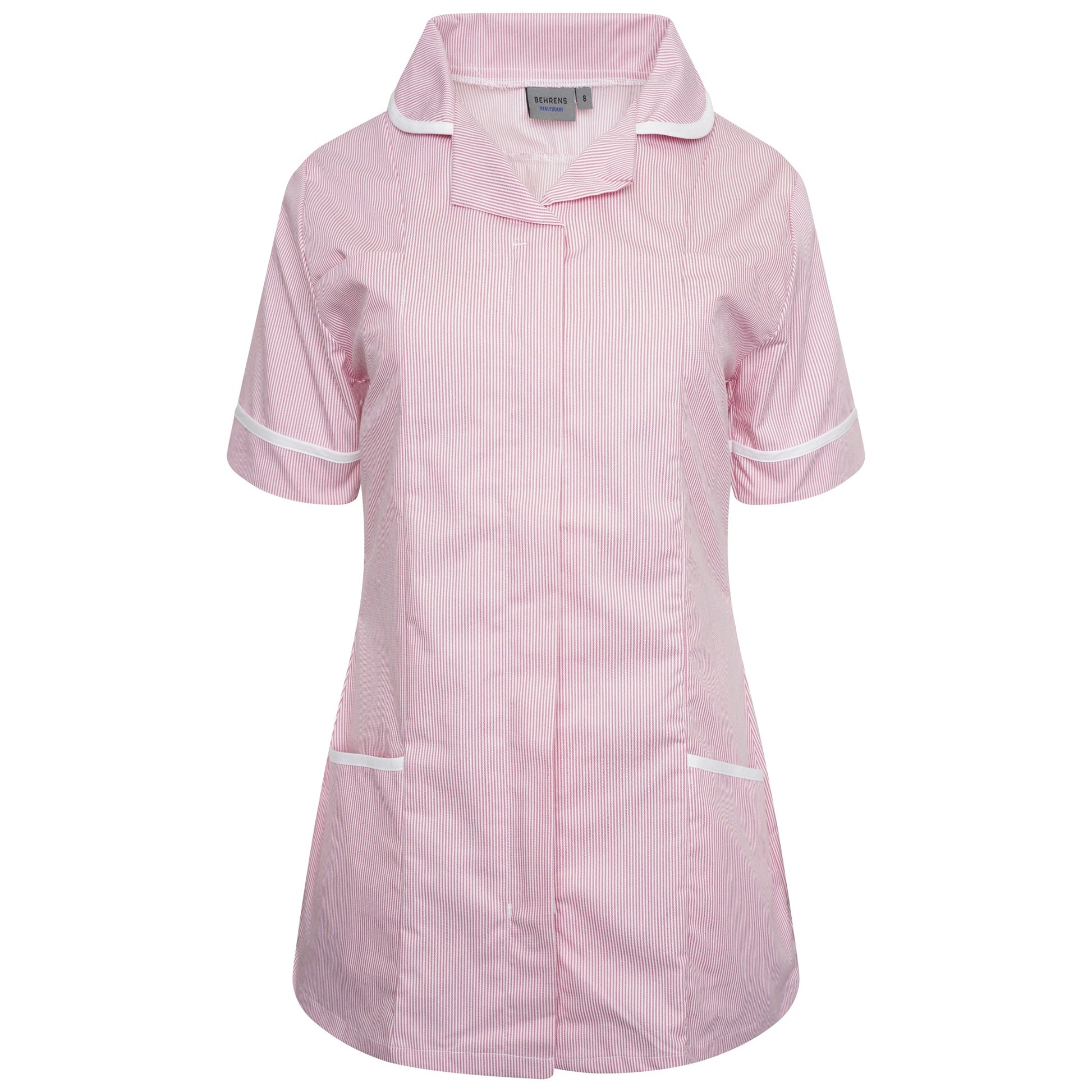 Ladies Tunic with Round Collar - Pink/White Stripe