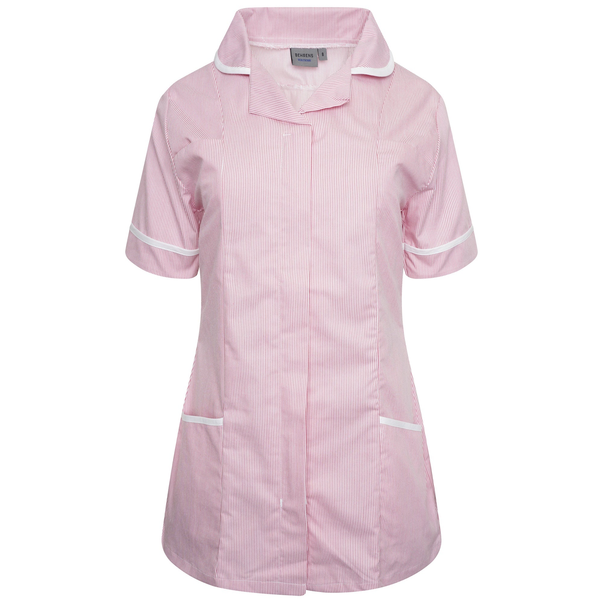 Ladies Tunic with Round Collar - Pink/White Stripe
