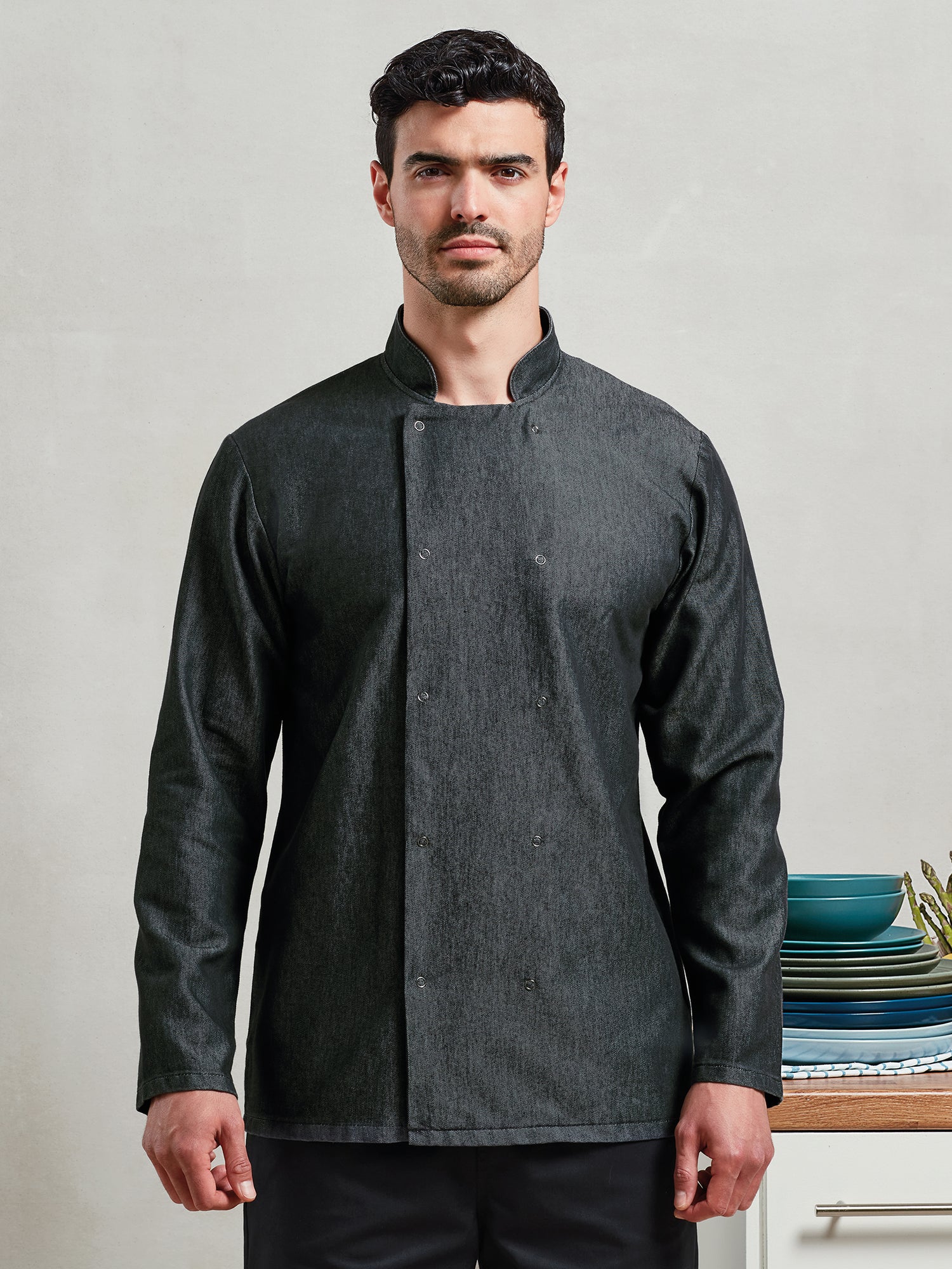 Denim Stud-Fasten Chef’s Jacket
