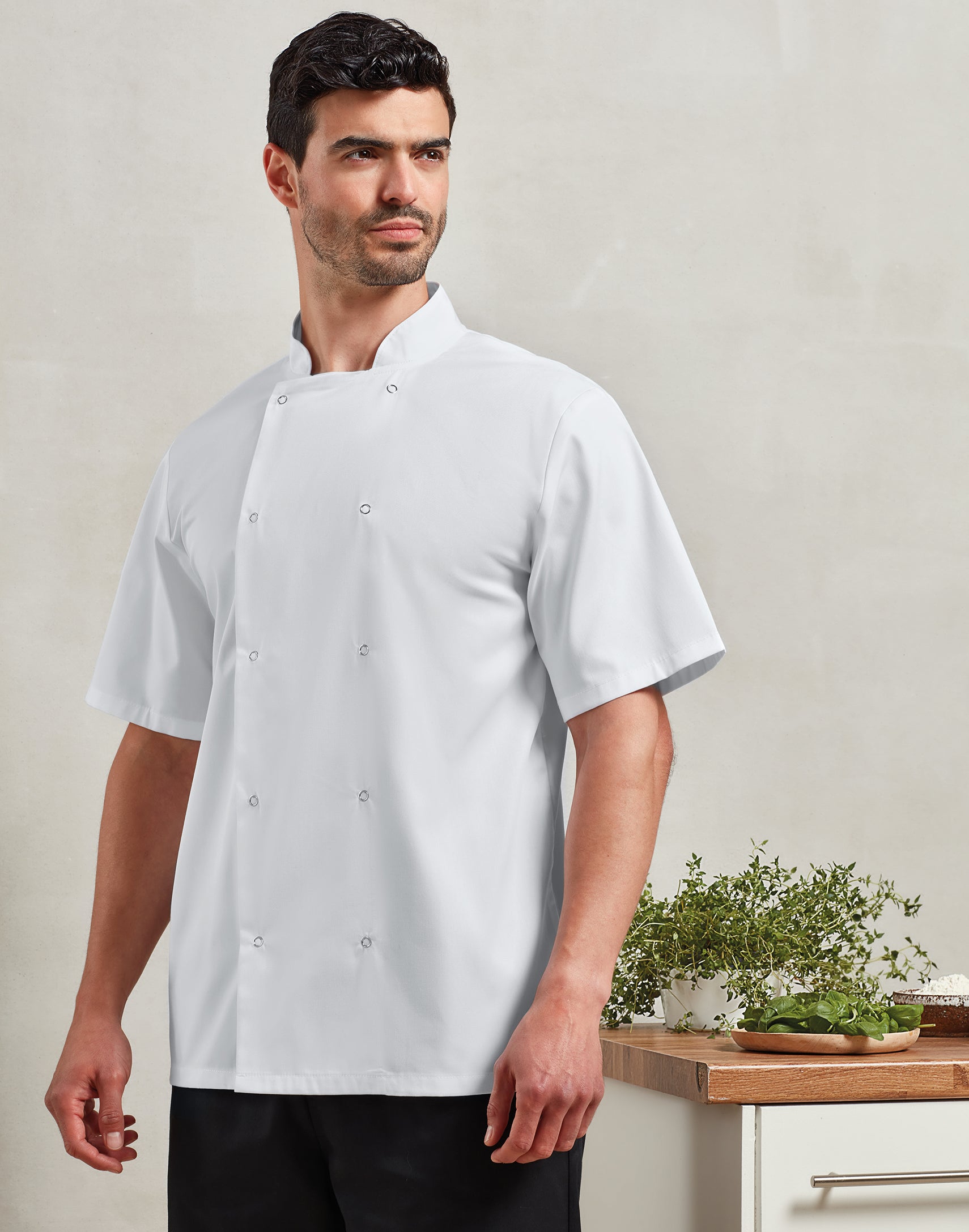 STUD FASTEN SHORT SLEEVE CHEF'S JACKET