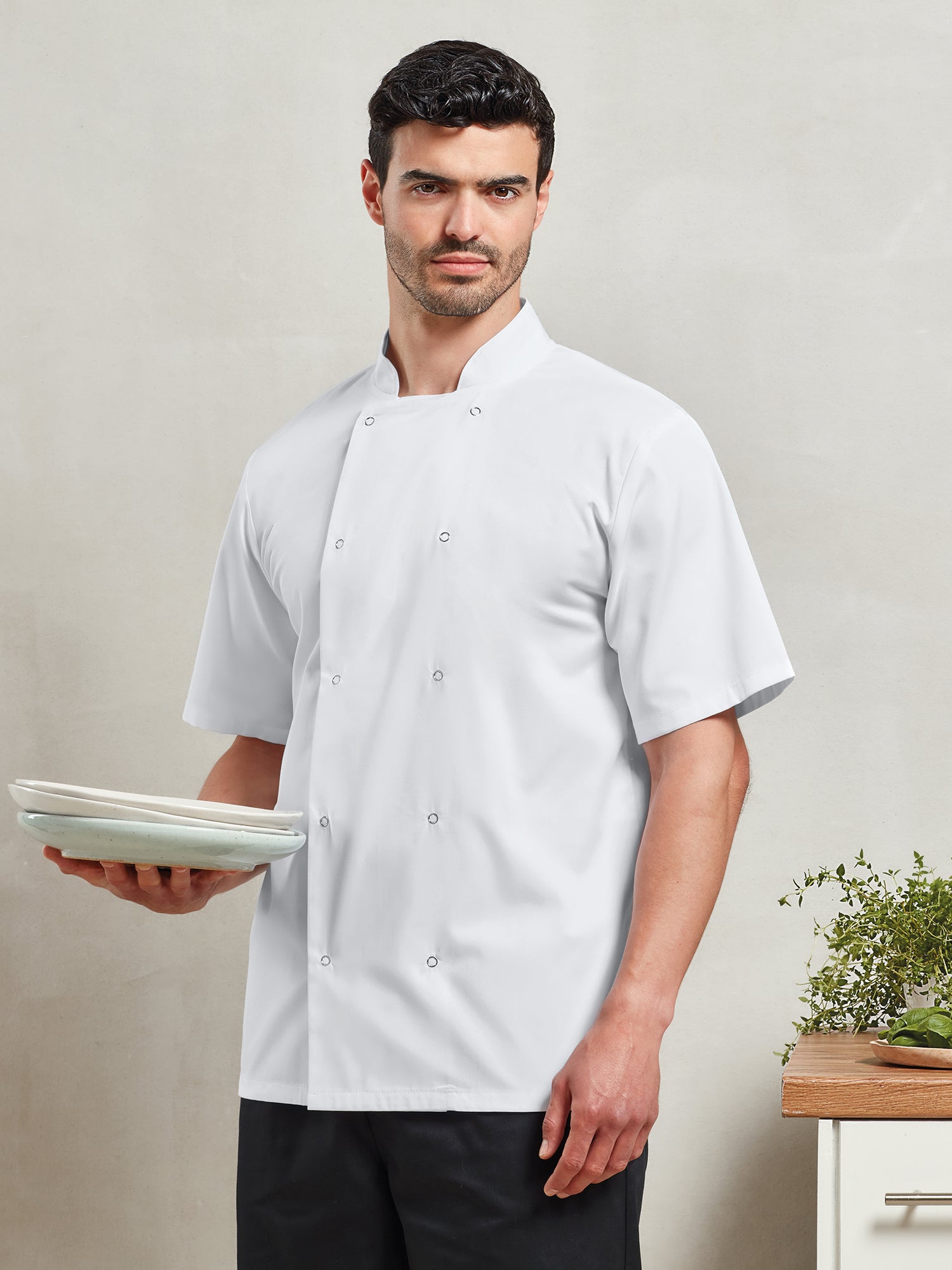 STUD FASTEN SHORT SLEEVE CHEF'S JACKET