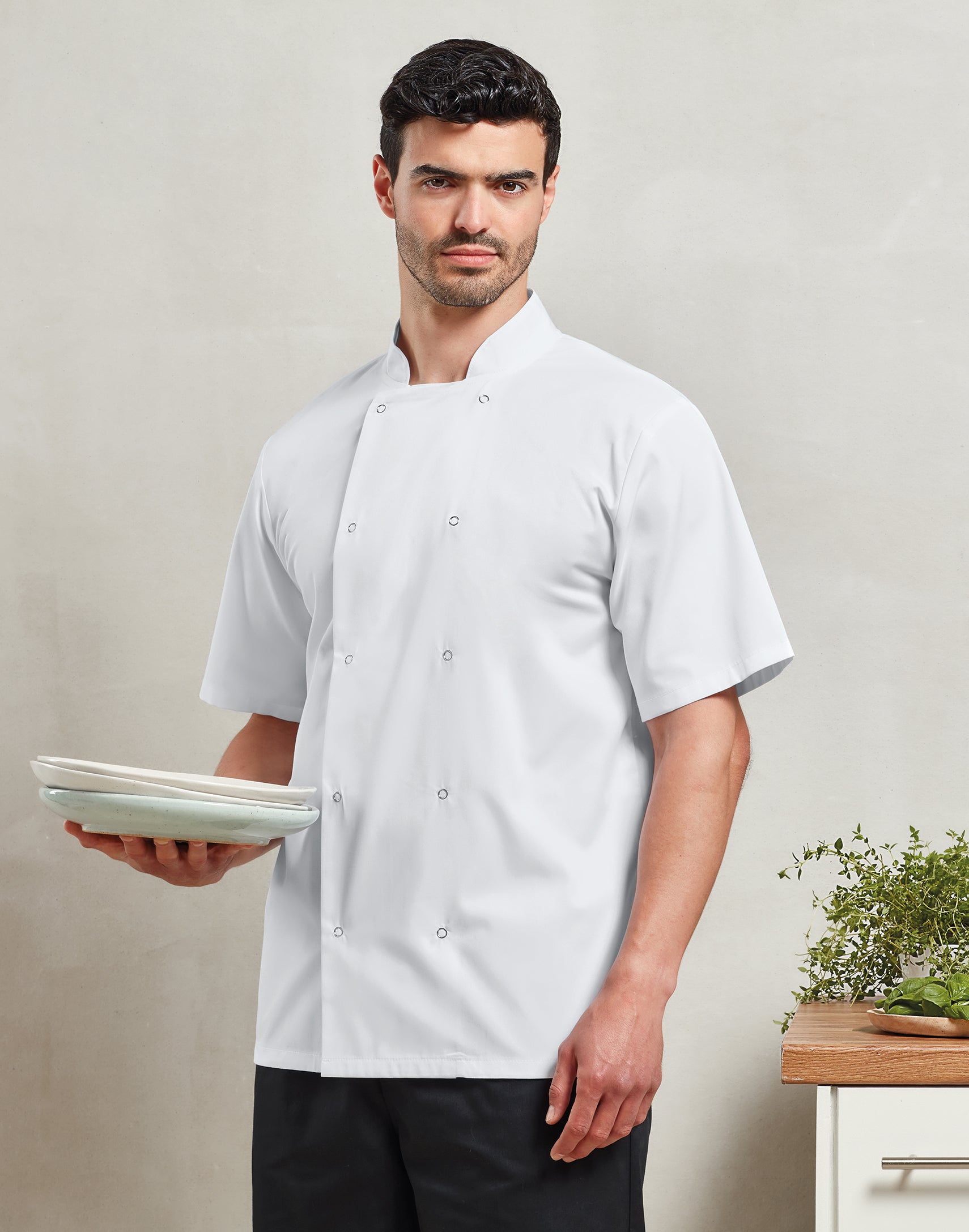 STUD FASTEN SHORT SLEEVE CHEF'S JACKET
