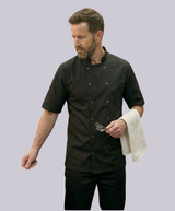 CHEF JACKET SHORT SLEEVE BUTTON FASTEN (BLACK)