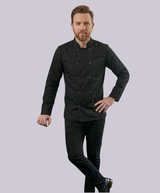 CHEF JACKET LONG SLEEVE BUTTON FASTEN (BLACK)