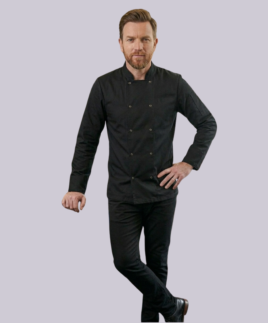 CHEF JACKET LONG SLEEVE BUTTON FASTEN (BLACK)
