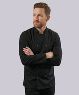 CHEF JACKET LONG SLEEVE BUTTON FASTEN (BLACK)