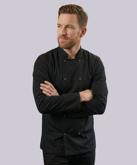 CHEF JACKET LONG SLEEVE BUTTON FASTEN (BLACK)