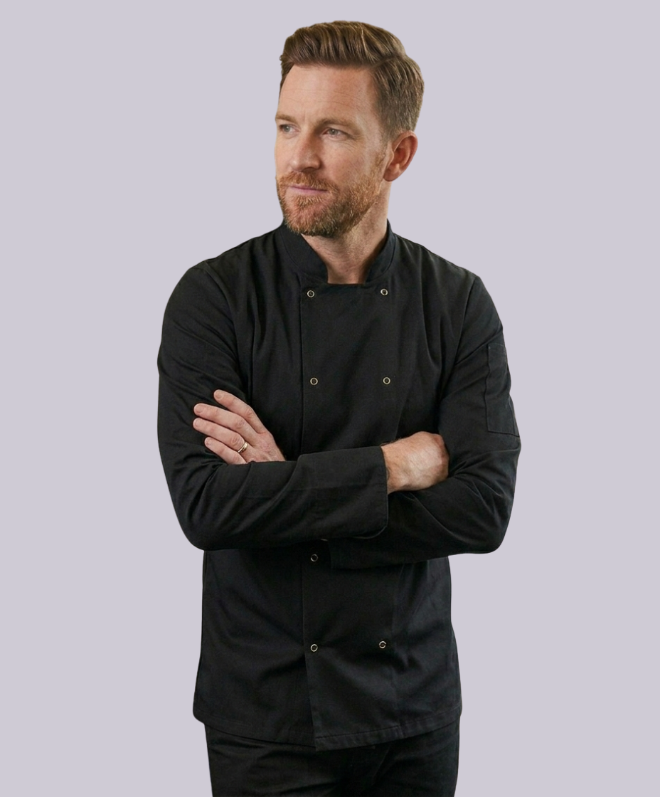 CHEF JACKET LONG SLEEVE BUTTON FASTEN (BLACK)