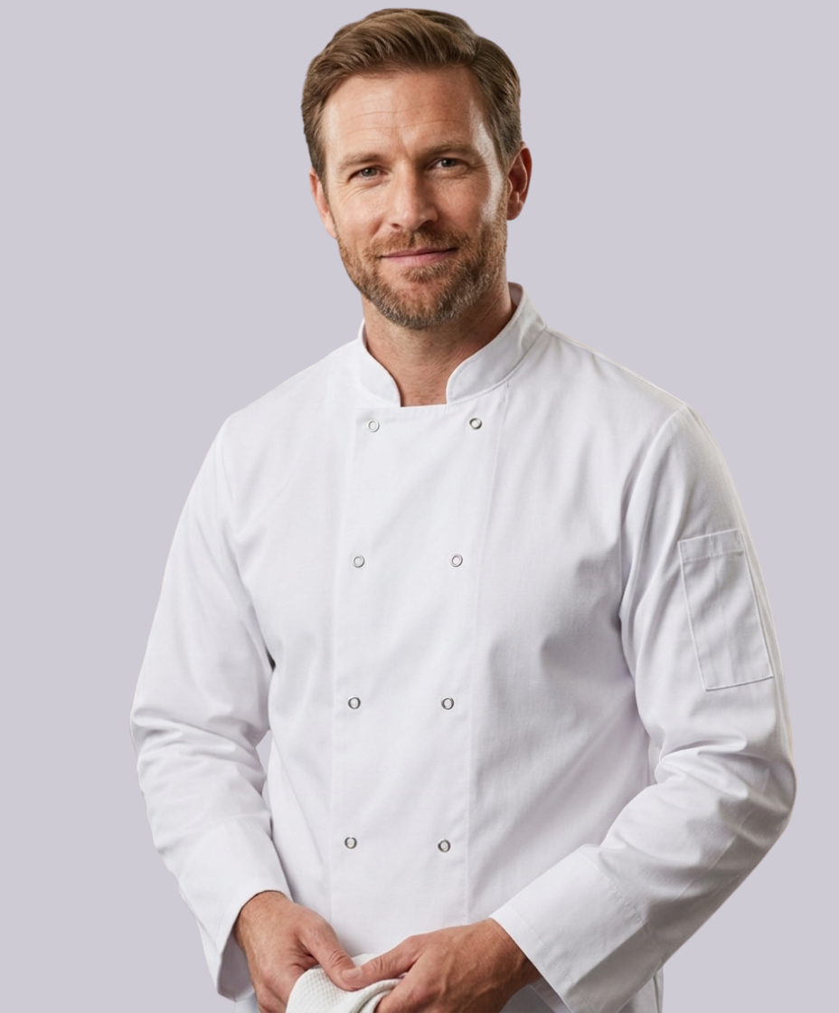 CHEF JACKET LONG SLEEVE BUTTON FASTEN (WHITE)