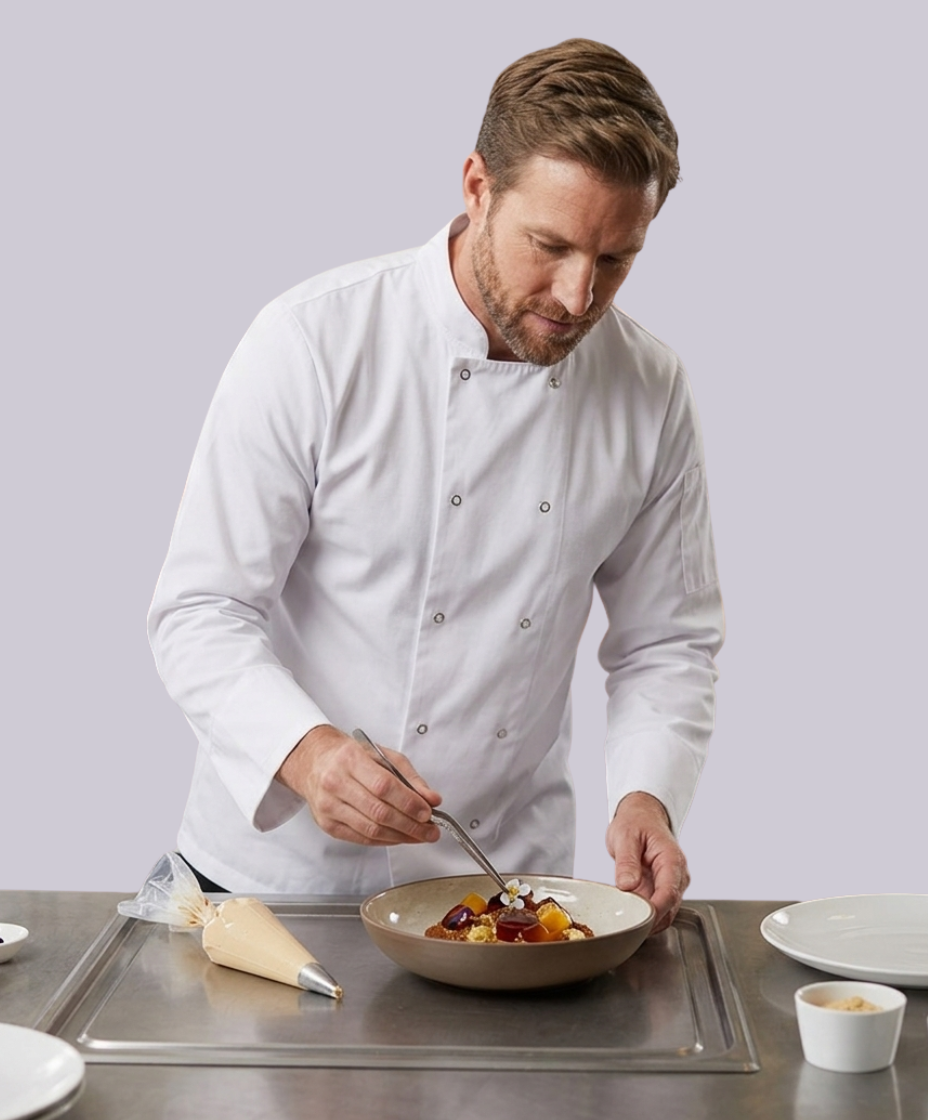 CHEF JACKET LONG SLEEVE BUTTON FASTEN (WHITE)