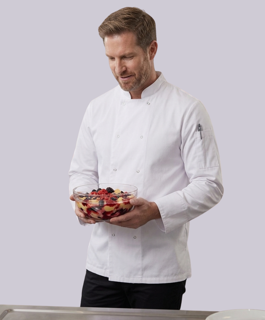 CHEF JACKET LONG SLEEVE BUTTON FASTEN (WHITE)