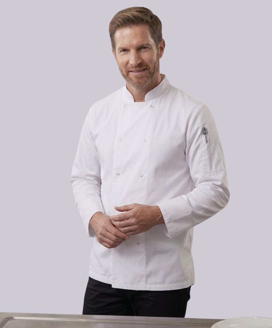 CHEF JACKET LONG SLEEVE BUTTON FASTEN (WHITE)