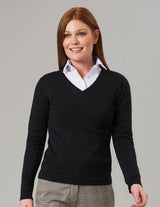 Woman Wearing A Black V Neck Jumper