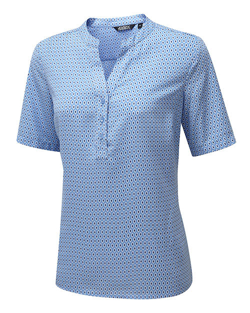 BETH CREPE POP-OVER TOP WITH A SHIELD PRINT DESIGN