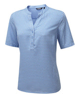 BETH CREPE POP-OVER TOP WITH A SHIELD PRINT DESIGN