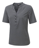 BETH CREPE POP-OVER TOP WITH A SHIELD PRINT DESIGN