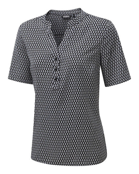 BETH CREPE POP-OVER TOP WITH A SHIELD PRINT DESIGN