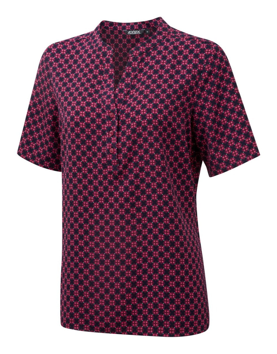 BONNIE CREPE POP-OVER BLOUSE WITH TILE PRINT DESIGN