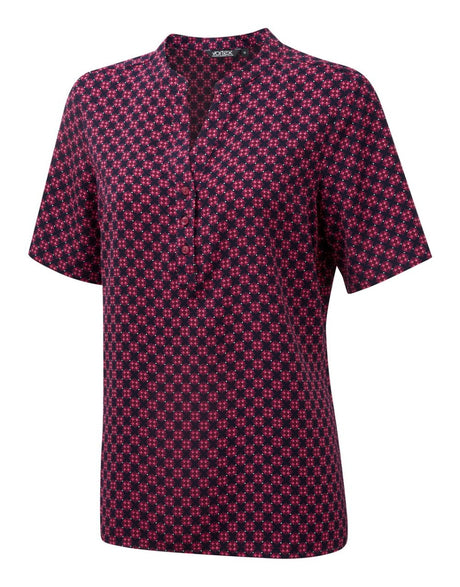 BONNIE CREPE POP-OVER BLOUSE WITH TILE PRINT DESIGN