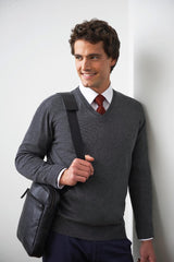 Man Wearing A Charcoal Cotton Rich V Neck Jumper