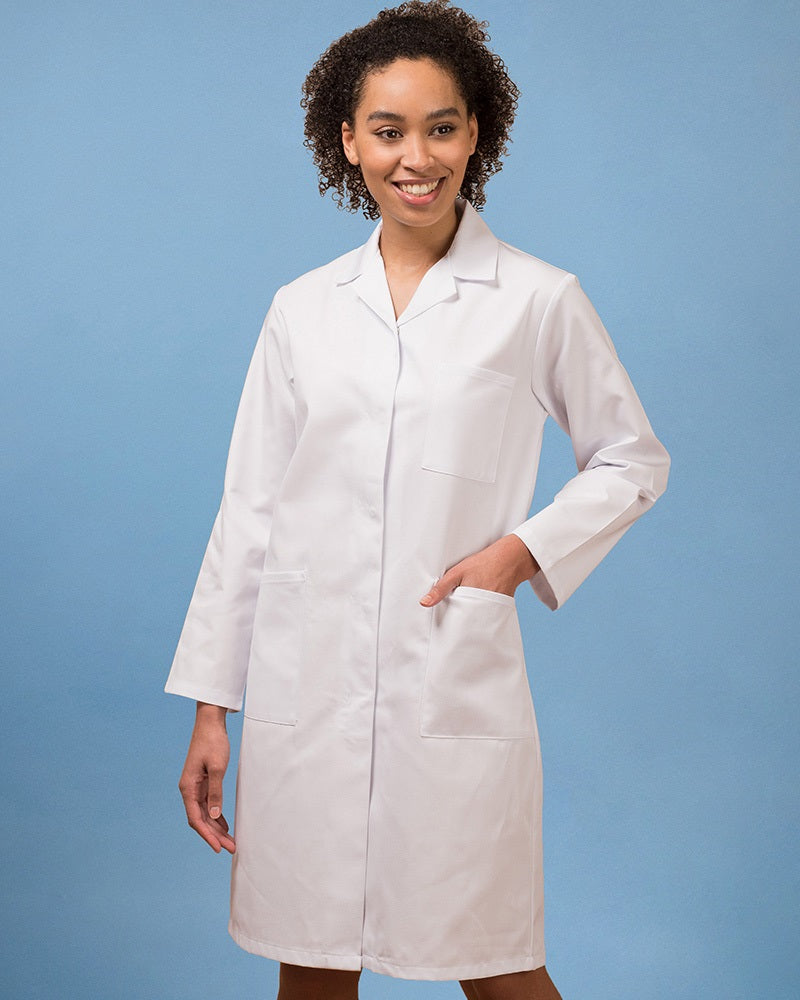 Ladies Long Sleeve Three Pocket Polyester Cotton Coat