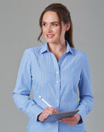 Woman In A Long Sleeve Blue And White Stripe Cotton Rich Blouse
