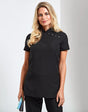 Ladies Short Sleeve Tunic Four Feature Buttons Across Left Upper section And Back Zip Fastening