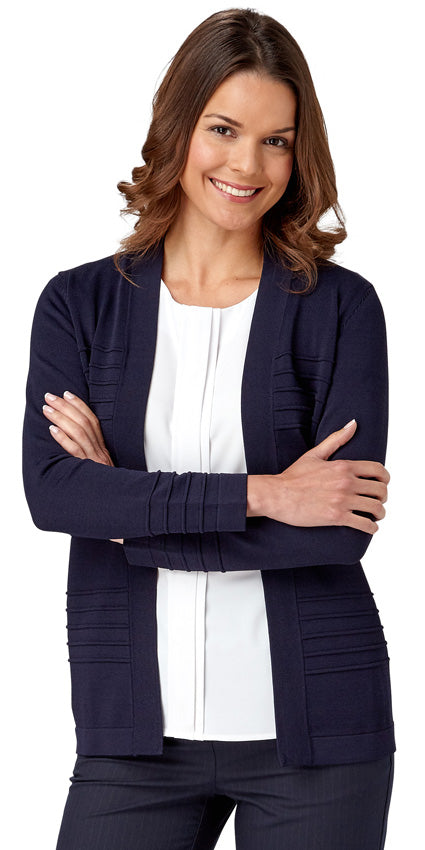 Woman In Horizontal Rib Design Cardigan In Navy Blue