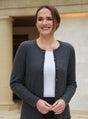 Woman In Navy Blue Crew Neck Cardigan