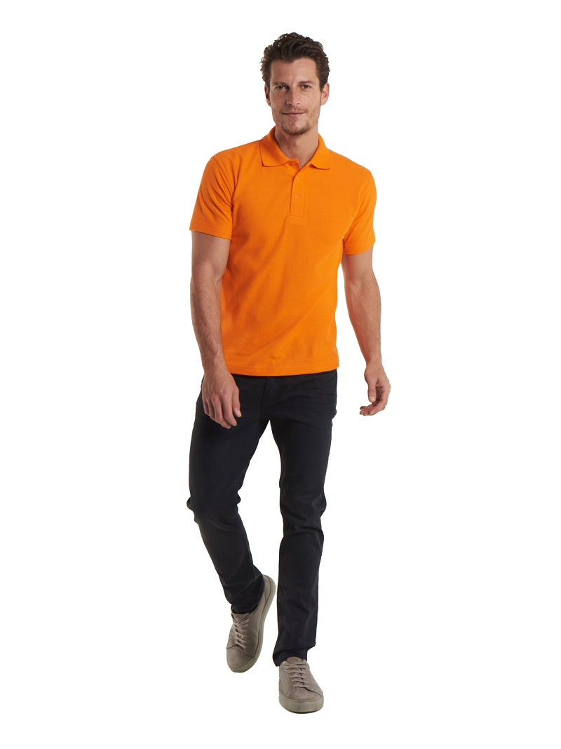 Man Wearing An Orange Classic Short Sleeve Polo Shirt