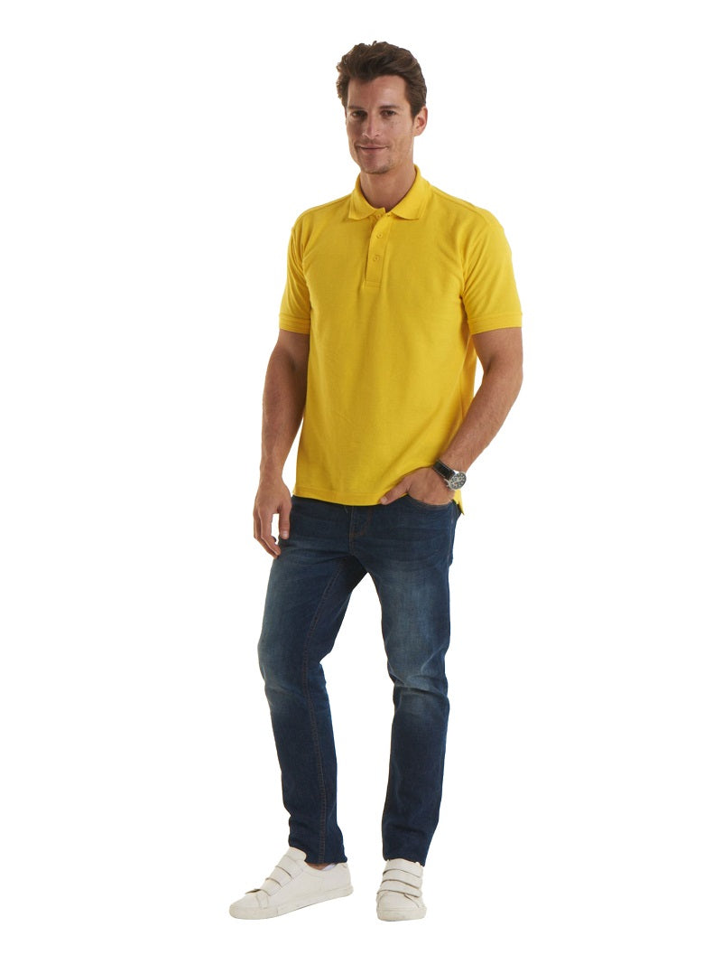 Man Wearing A Yellow Premium Quality Short Sleeve Polo Shirt